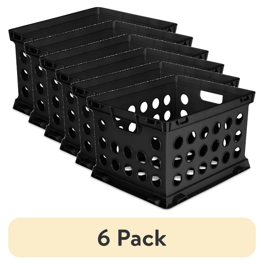 

6 pack File Crate Versatile Plastic Storage Bin with Through Handles Fits Letter and Legal-sized Hanging Files Stackable Black