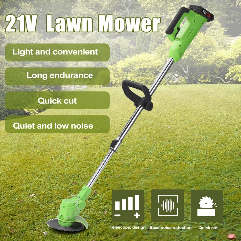 21V Electric Lawn Mower High Power Cordless Grass Trimmer Portable Electric Weed Eater Rechargeable Battery Home Garden Tools