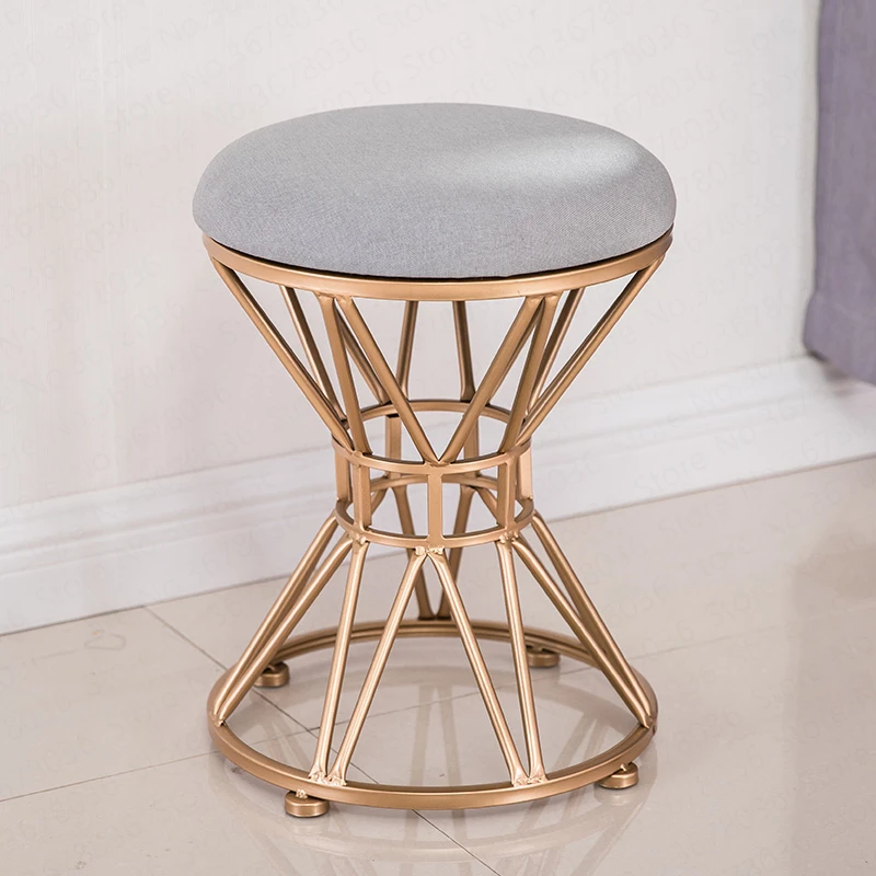 Iron Living Room Round Vanity Stool Modern Sofa Bench Ottoman Fabric Low Stool Creative Dressing