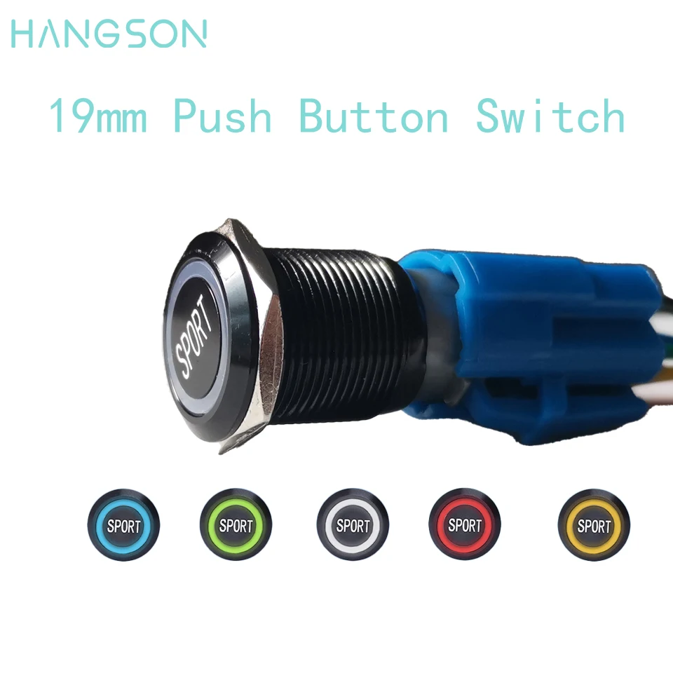 19mm Metal Push Button Switch 1NO1NC Momentary Latching IP67 E60 Car Start Ignition Push Button Switch with LED Light 12v 24v