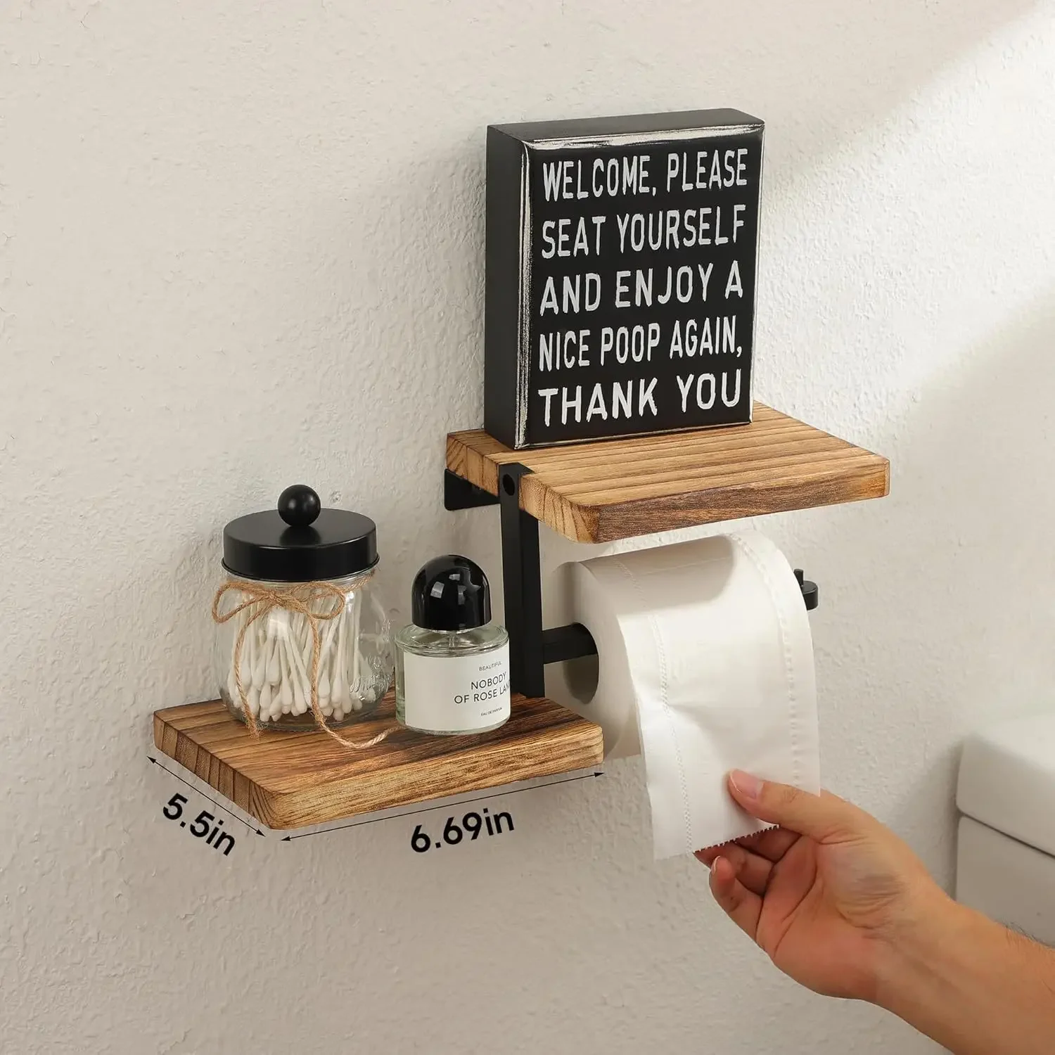 

New Wooden Wall Mounted Toilet Paper Holder High Load-bearing Stable Countertop Organizer Space Saving Toilet Paper Storage Rack