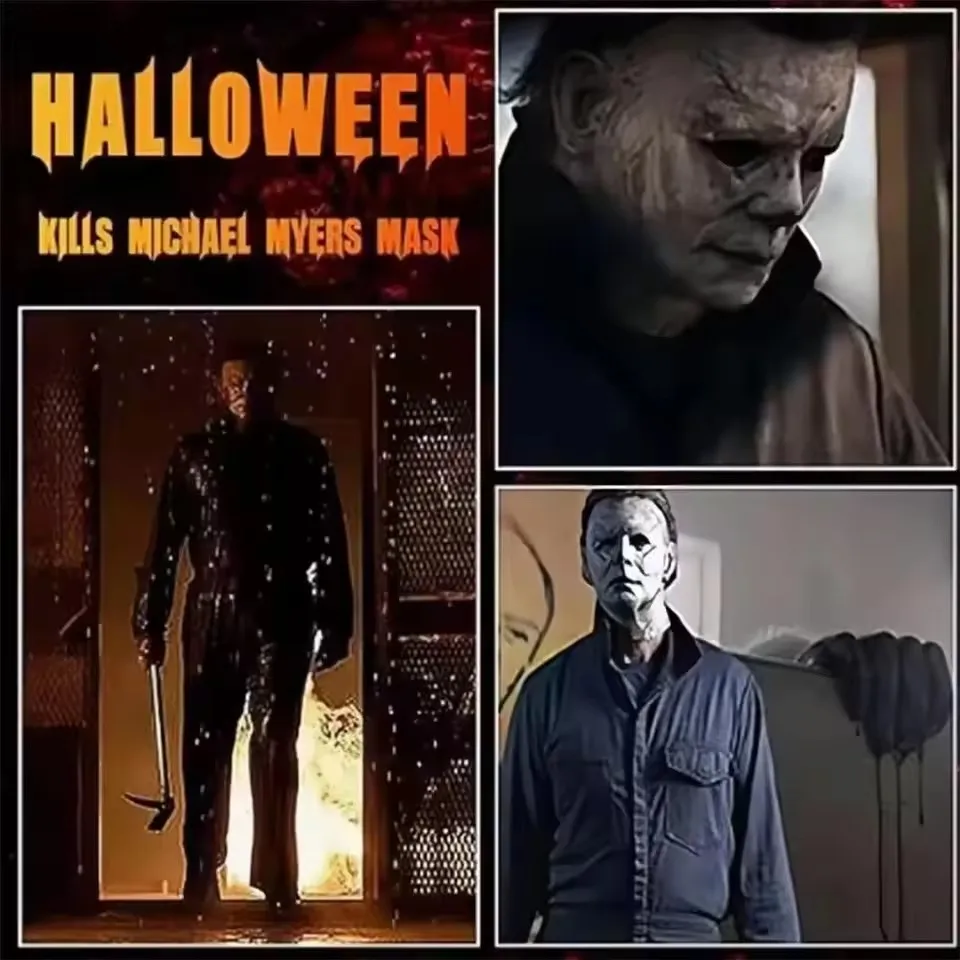 Máscara de Michael Myers para Halloween, Máscara de Cabeza Completa de Asesino Aterrador, Máscara Facial de Látex con Cicatrices de Quemaduras de Fuego, Accesorios para Disfraces de Cosplay, Cuchillo