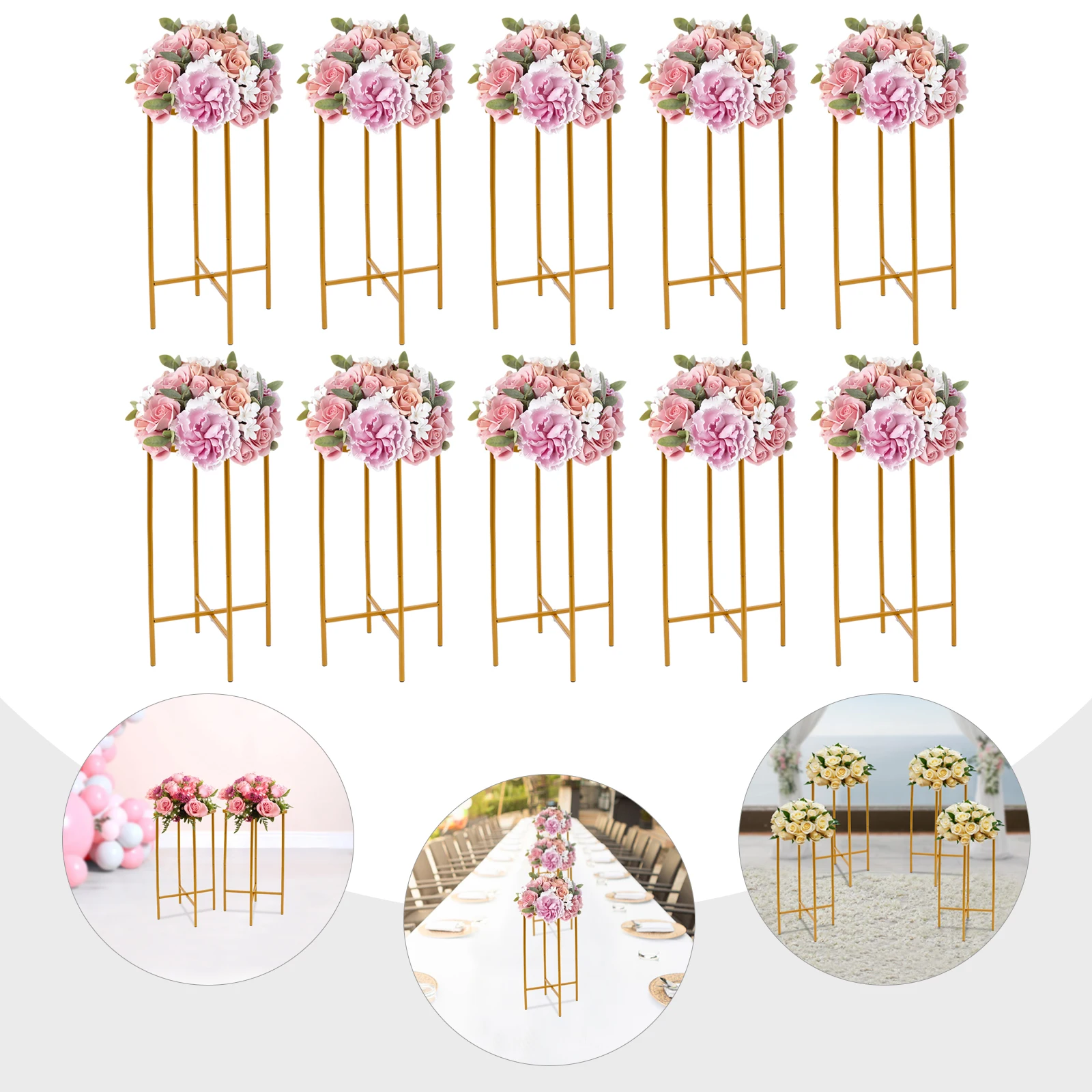 

10 шт., свадебные подставки для цветов, 22,44 дюйма, золотая металлическая стойка для колонн, держатель для цветов, центральная ваза, столб, для свадеб, дня рождения