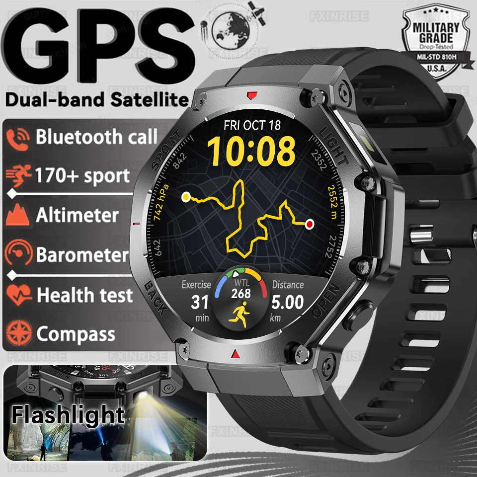 

New Military Sport GPS Smart Watch Men IP68 Waterproof Bluetooth Call 100+ Sport Compass Outdoor Fitness Track Smartwatches 2025