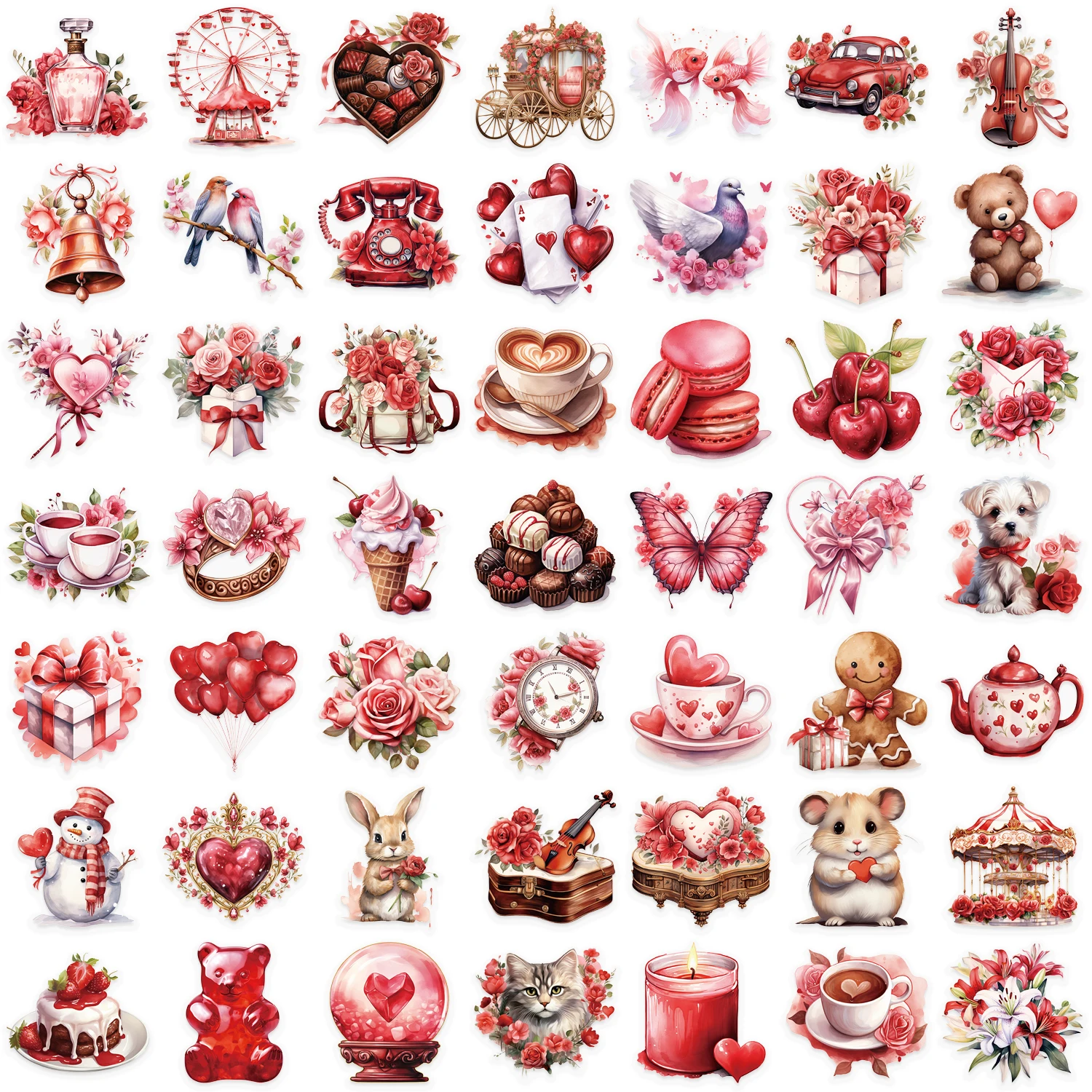 50pcs Red Confession Gift Stickers PET Cartoon Valentine's Day Decals Laptop Motorcycle Suitcase Notebook Waterproof Sticker image 5