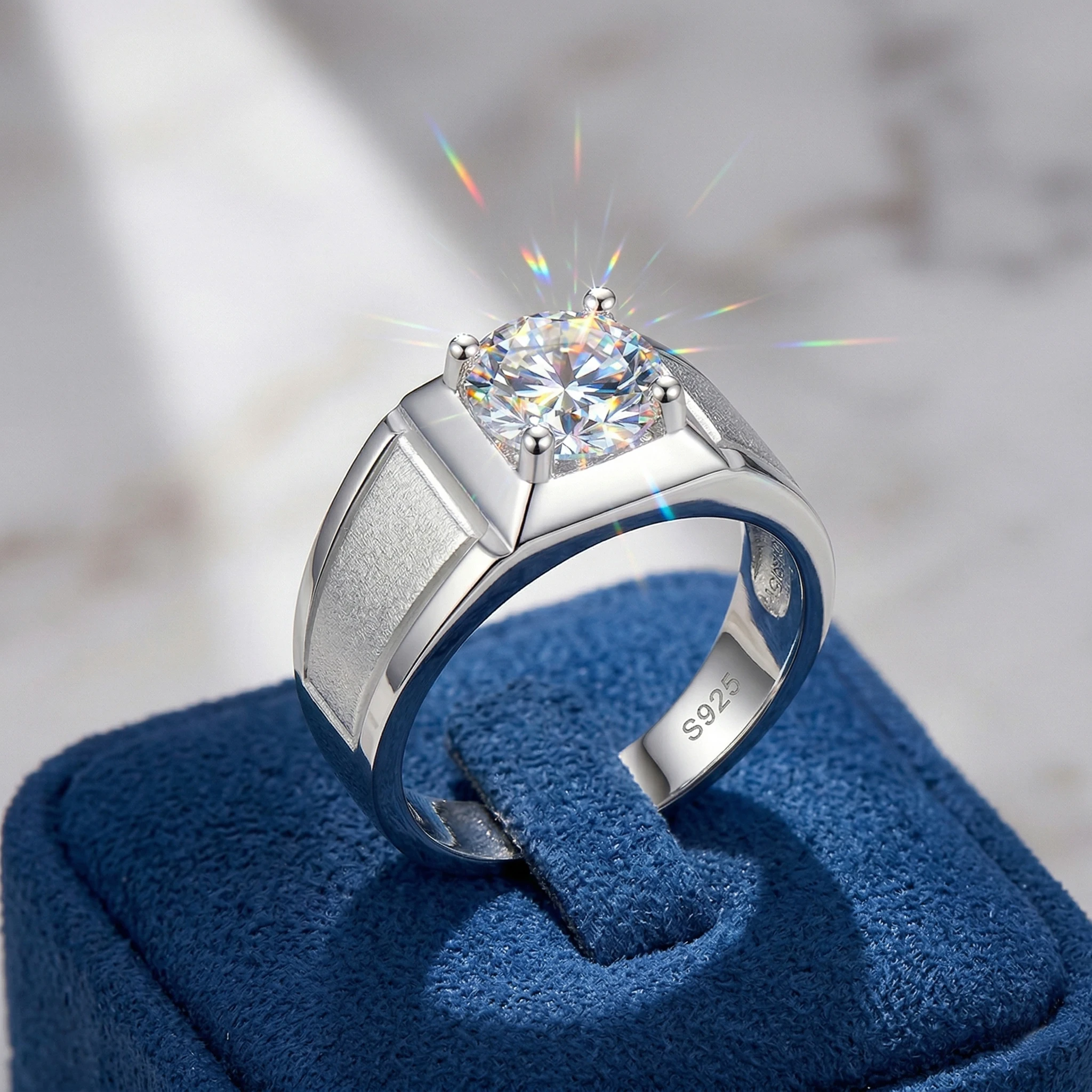 

2 Carat Round Moissanite Ring, D Color VVS1, 925 Sterling Silver, 4 Prong Matte Finish Wedding Band, GRA Quality