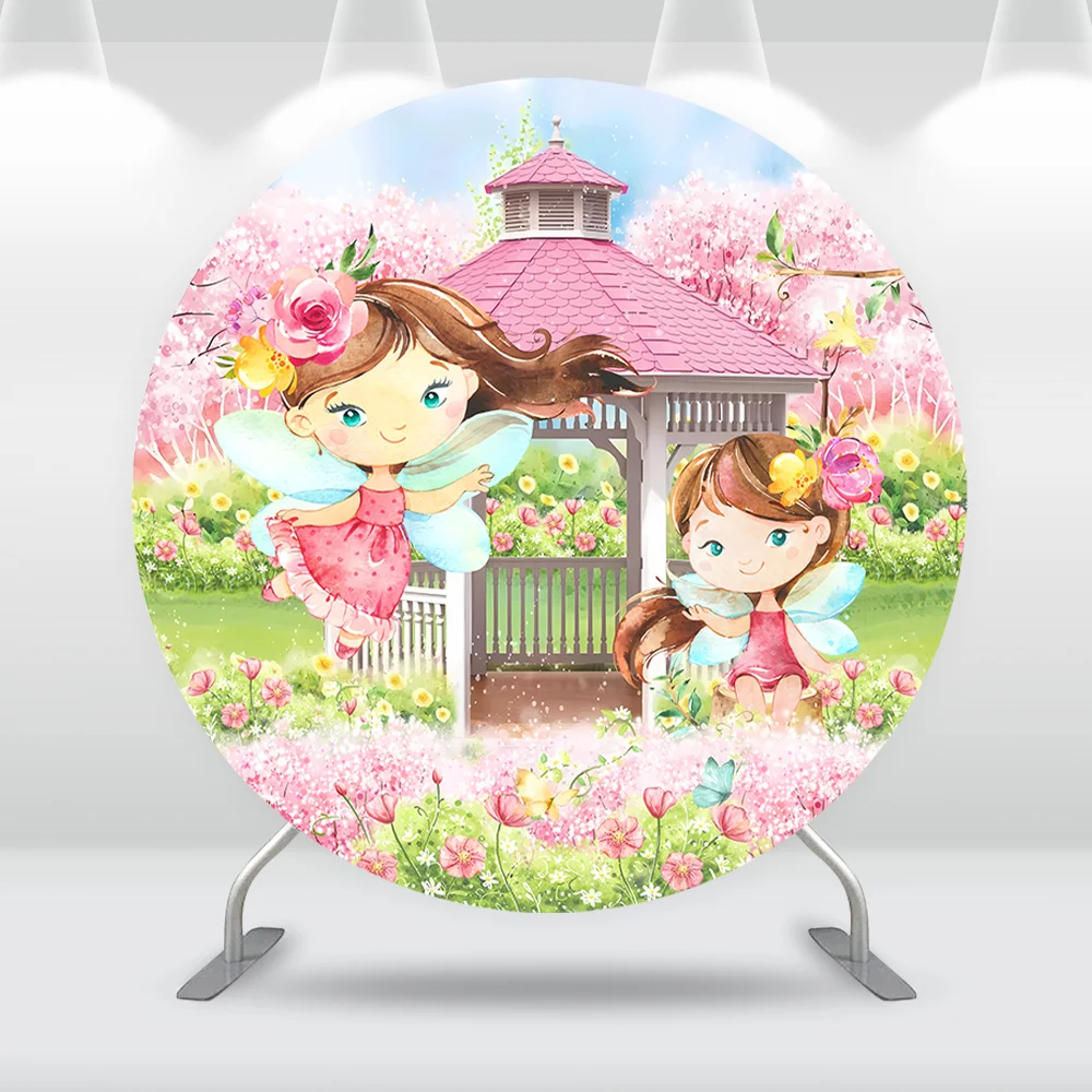 Fondo circular redondo para niñas, jardín de primavera, Hada, decoración de cumpleaños, animales del bosque, zorro, ciervo, princesa, cubiertas cilíndricas