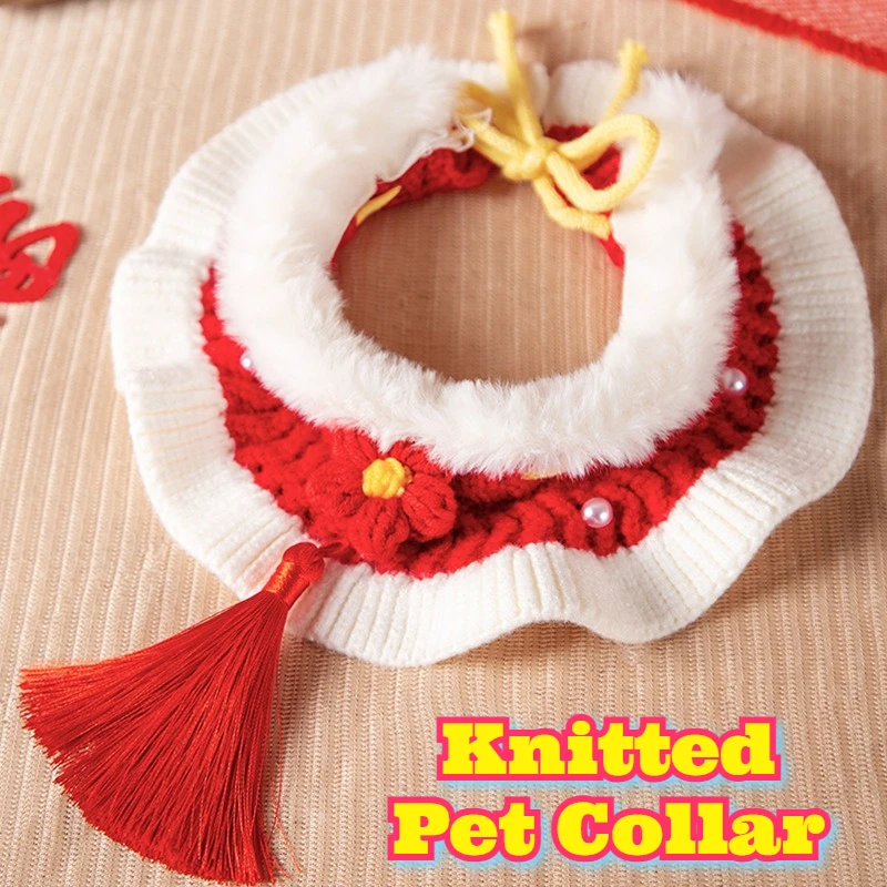 

Christmas Knitted Pet Collar New Year Festival Dog Cat Scarf Bandana Handmade Crochet Necklace Cute Animal Holiday Costume Photo