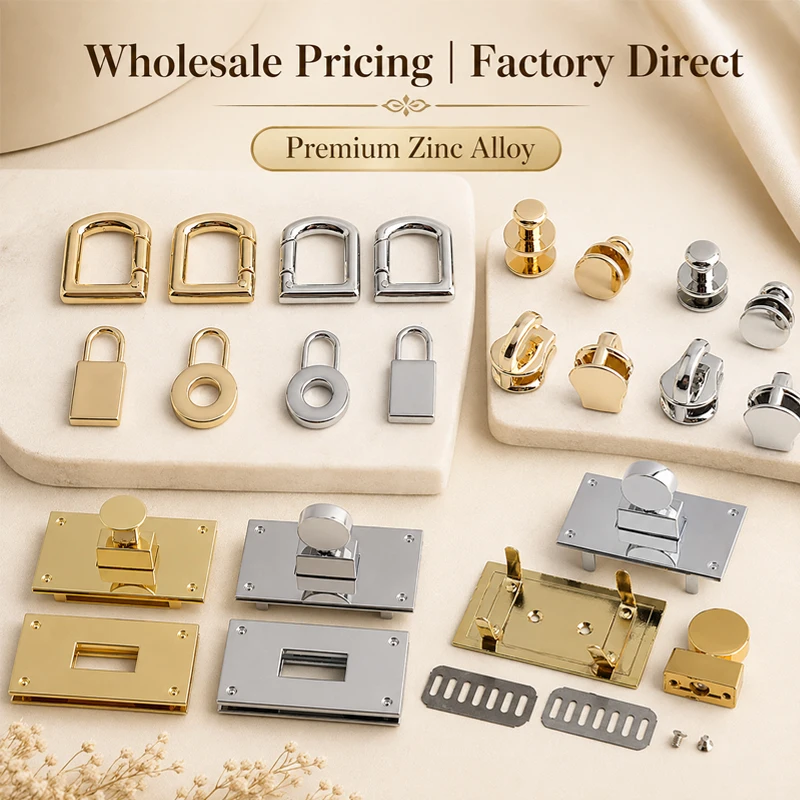Gold Chrome Square A Set Metal Clasp Lock Lockbutton For Women Handbag With Eyelets Key Lock Shoulder Bag Purse DIY Accessories