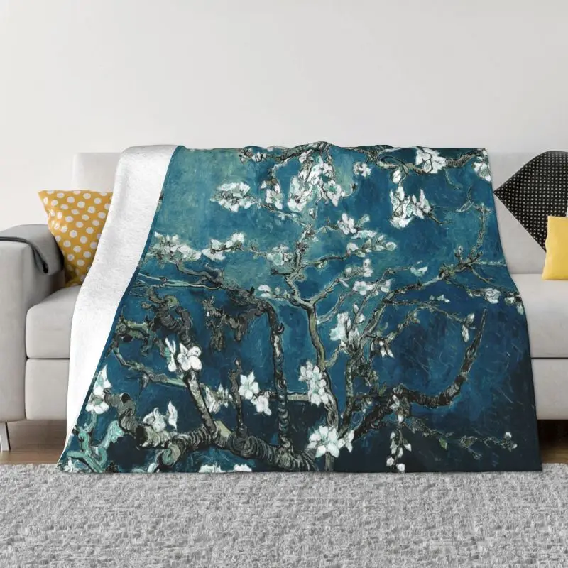 

Van Gogh Almond Blossoms Blanket Soft Fleece Spring Warm Flannel Flowers Painting Throw Blankets for Sofa Office Bed Bedspread