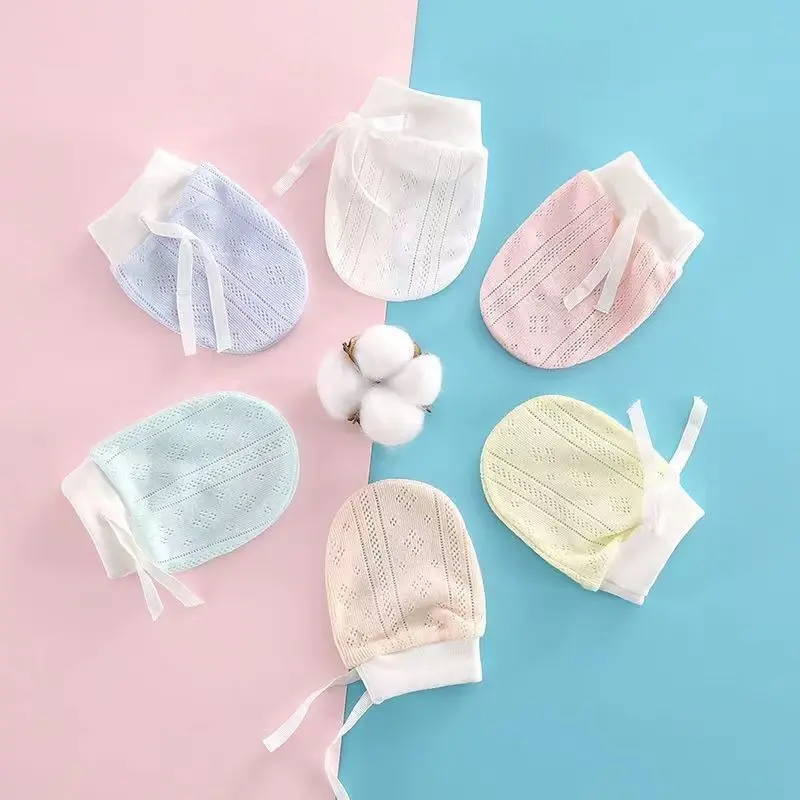 0-12 Months Baby Protective Gloves Anti Scratch Face Newborn Boy Girl Thin Breathable Hand Protector Soft Cotton Kids Gloves