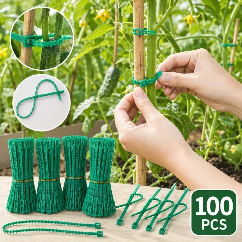 50/100pcs Reusable Garden Cable Ties Plant Vine Tree Shrubs Support Fastener Locking Nylon Adjustable Zipper Cables Ties