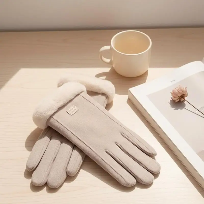 Die warmen Winterhandschuhe für Damen sind winddicht und kältebeständig, haben ein dickes Futter aus Kunstfell und sind als Touchscreen-Handschuhe geeignet. – Detail 8