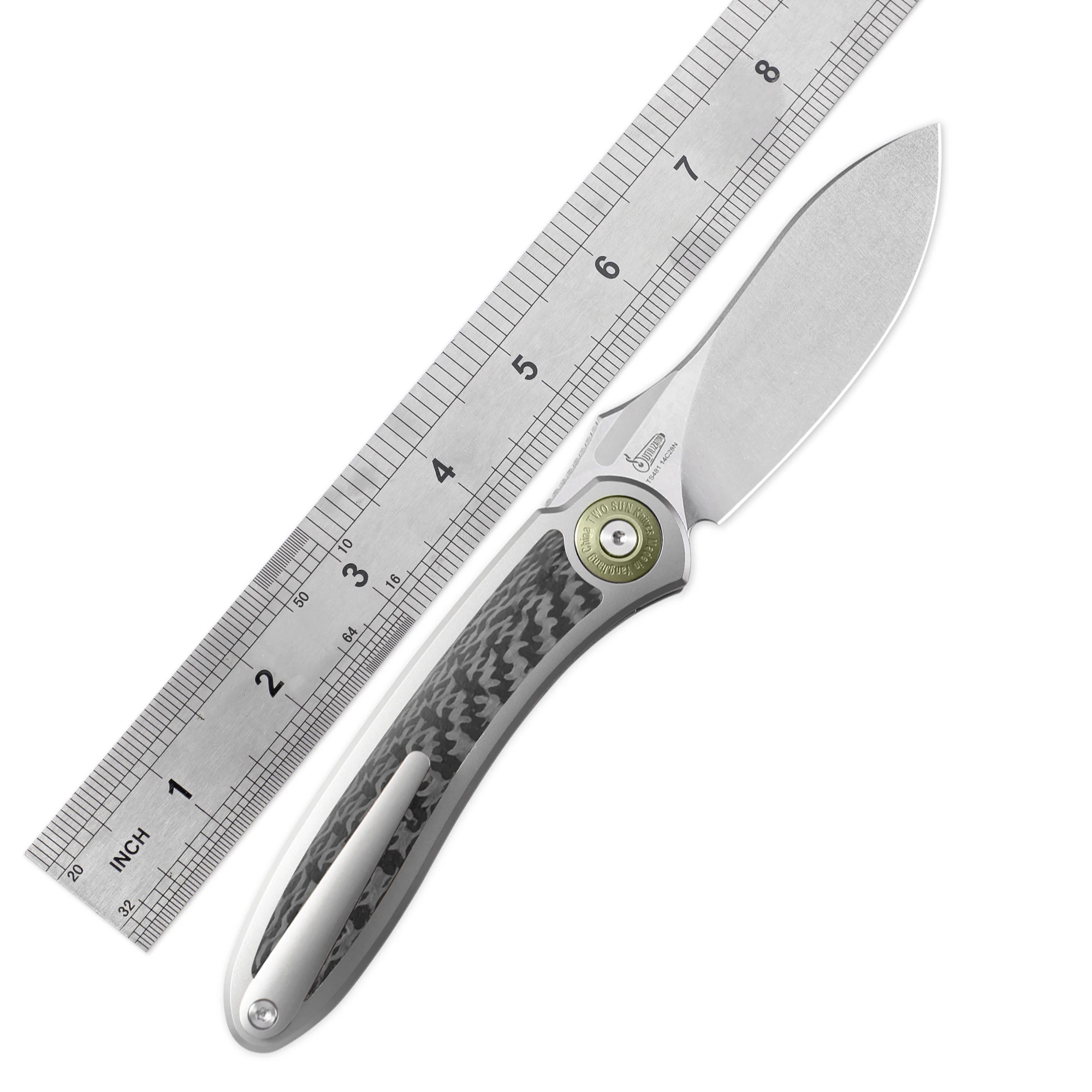 Twosun ts481 faca dobrável tática 14c28n lâmina de faca titânio fibra carbono lidar com acampamento ao ar livre caça corte ferramenta edc