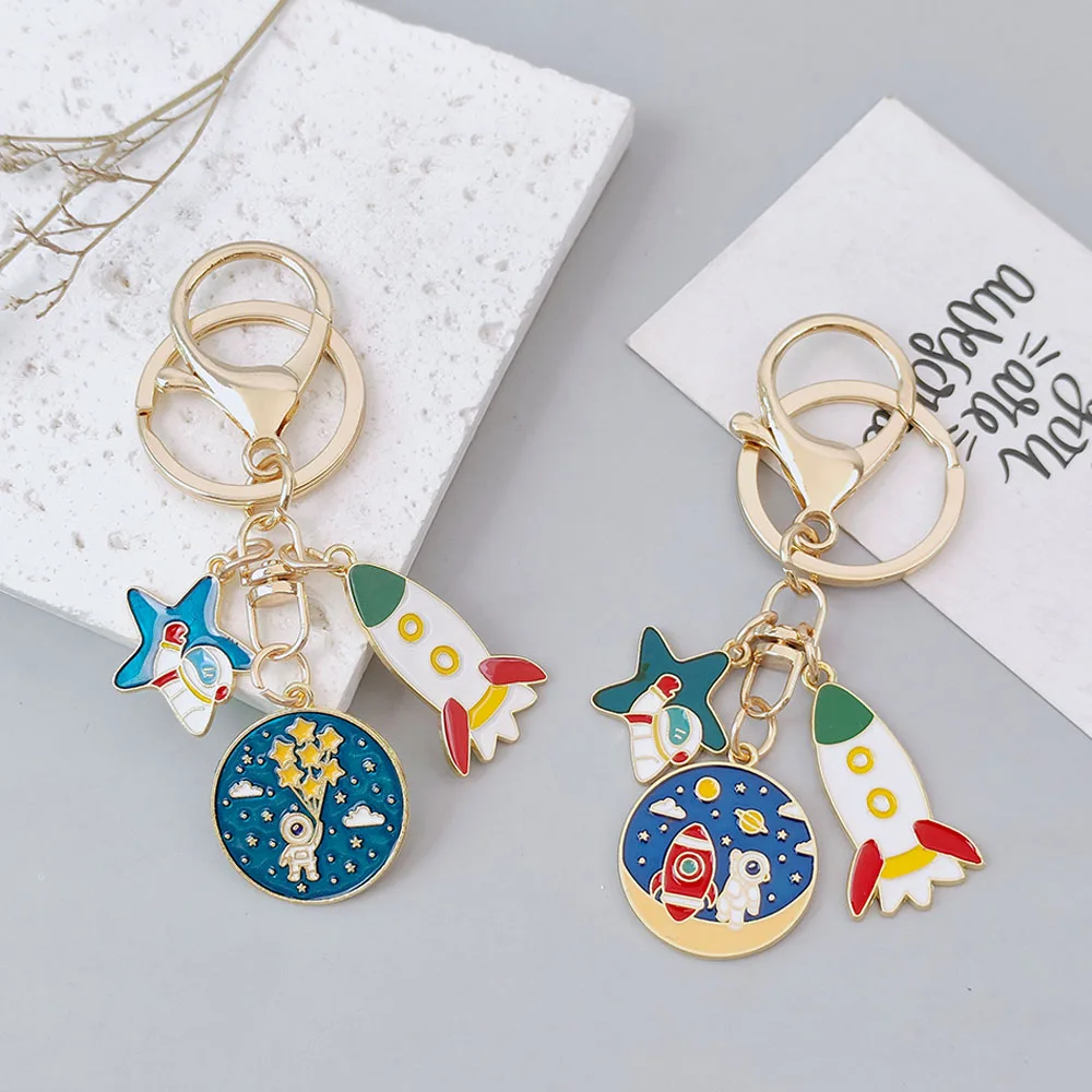 Cartoon Rocket Star Moon Charm Keychains Astronaut Planet Pendants Bag Ornaments Keyring Car Trinkets Accessories Gifts