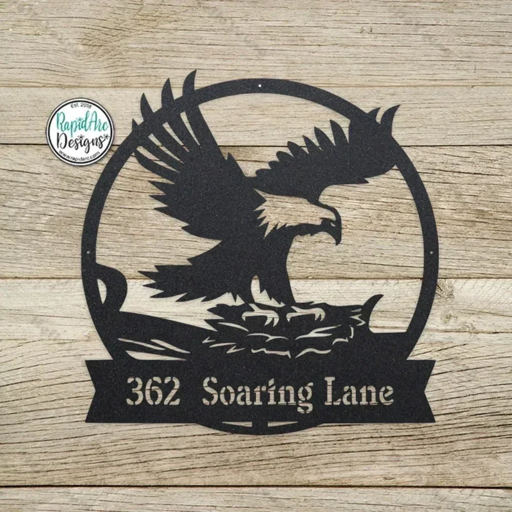 Majestic Customized Eagle's Nest Monogram Metal Wall Art, A Personalized Treasure. Ideal Outdoor Decor and Last Name Sign Gift.