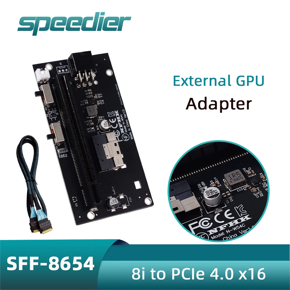 SFF-8654 8i To PCIe 4.0 X16 External GPU Adapter Card , 8654 8i Direct Pass-Through Data Cable for EGPU Dock SFF Gaming