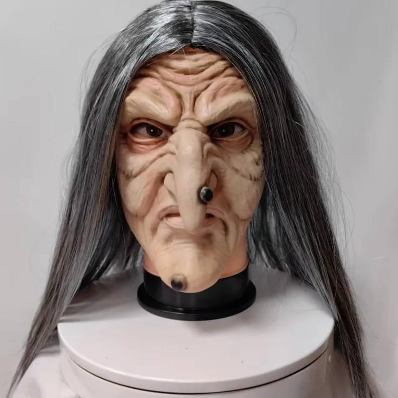 Halloween Party Flesh-Colored Witch Mask Cosplay Role-Playing Witch Headgear, Old Lady Mask Headgear