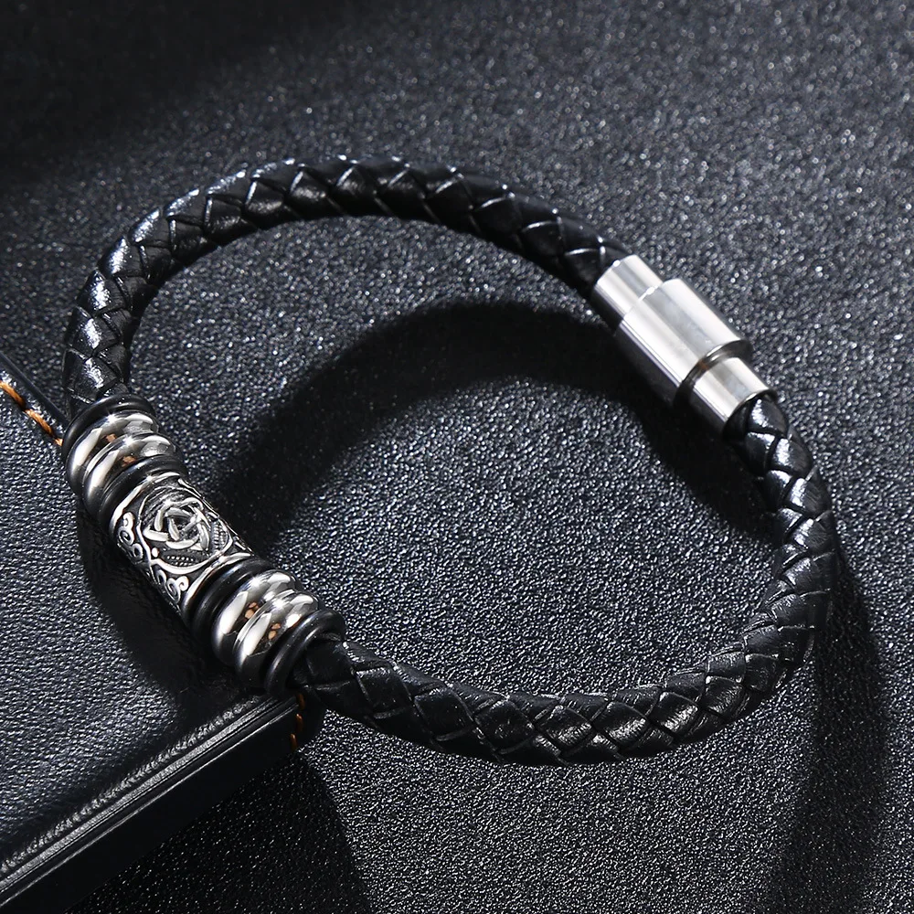 Viking Bracelet Men Genuine Leather Bracelet Viking Compass Wristband Norse Runes Amulet Norse Mythology Jewelry Gifts