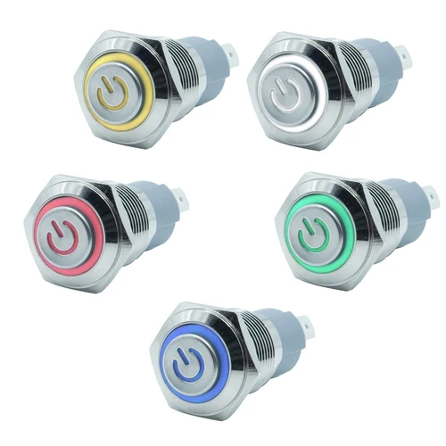 Imagen 2 del producto Interruptor de botón de metal con cabezal extendido, luz LED de encendido y apagado, círculo impermeable, 3v, 6v, 12v, 24v, 110v, 220v, ip65, 12mm, 16mm, 19mm, 22mm