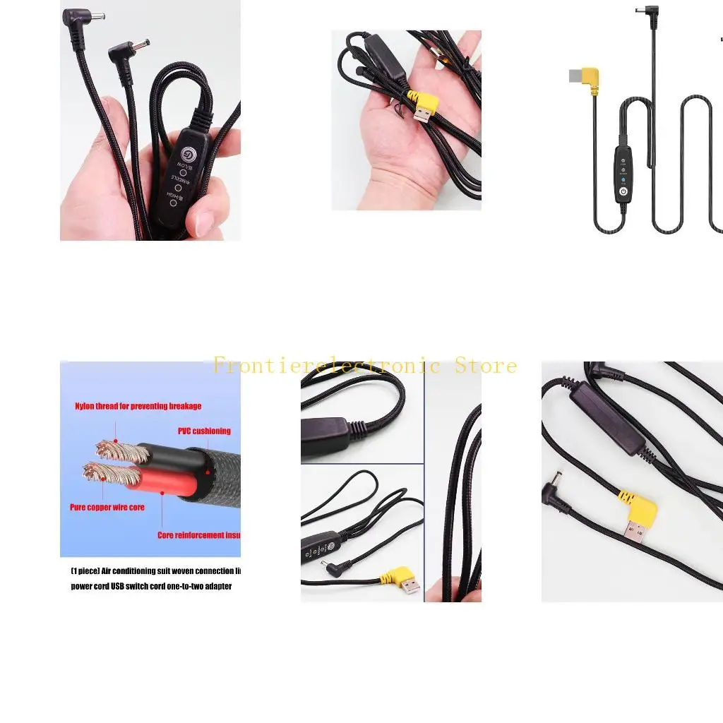 G8DB USB Cooling Vest Fan Power Cable with DC3.8x1.35mm Output &Inline 3Speed Control