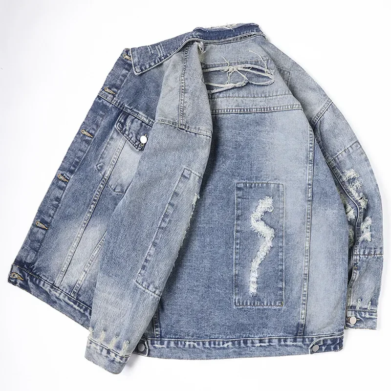 LIBIELIY Spring Autumn New Fashion Men's Casual Trendy Multi Pocket Jeans Jacket Washed Vintage American Solid Color Denim Jack
