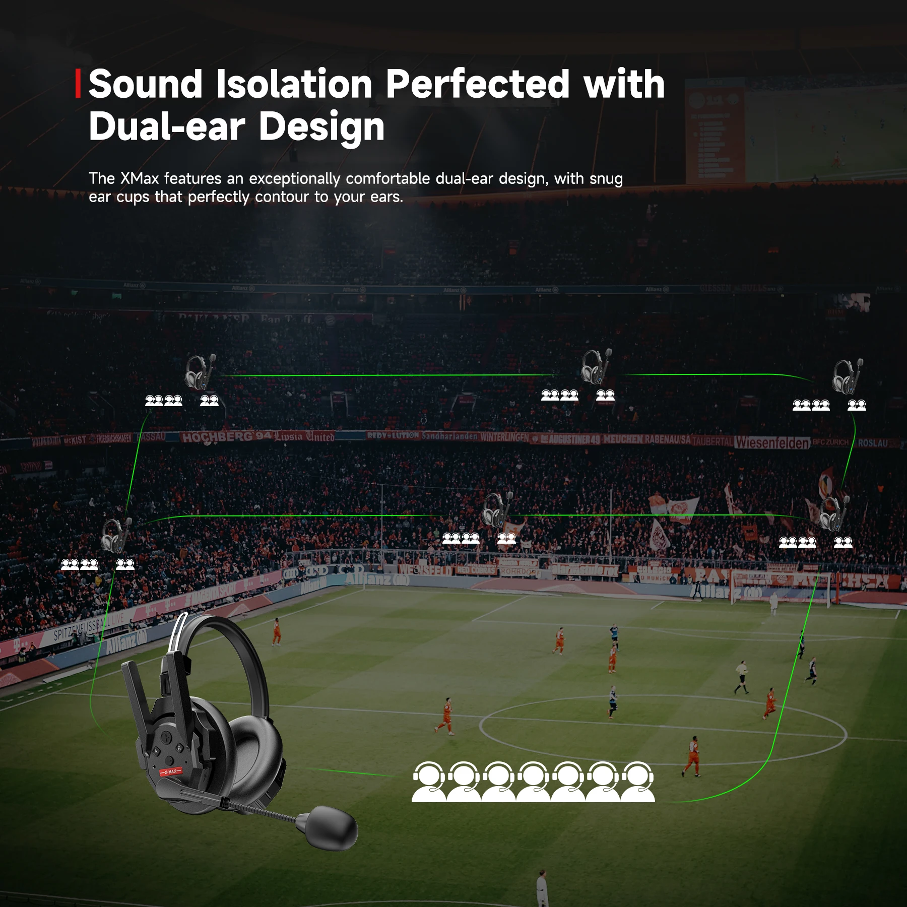 SYNCO Xtalk XMax5 With Dual-ear Design 500m Reliable Transmission Range Dual-microphone Full-Duplex Wireless Intercom System