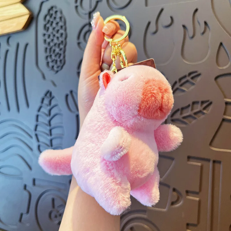 귀여운 만화 카피바라 펜던트 플러시 토이 인형 가방 장식 귀여운 카필라 키체인 꼬리 당기는 로프 회전 가능 장식품 자동차 펜던트