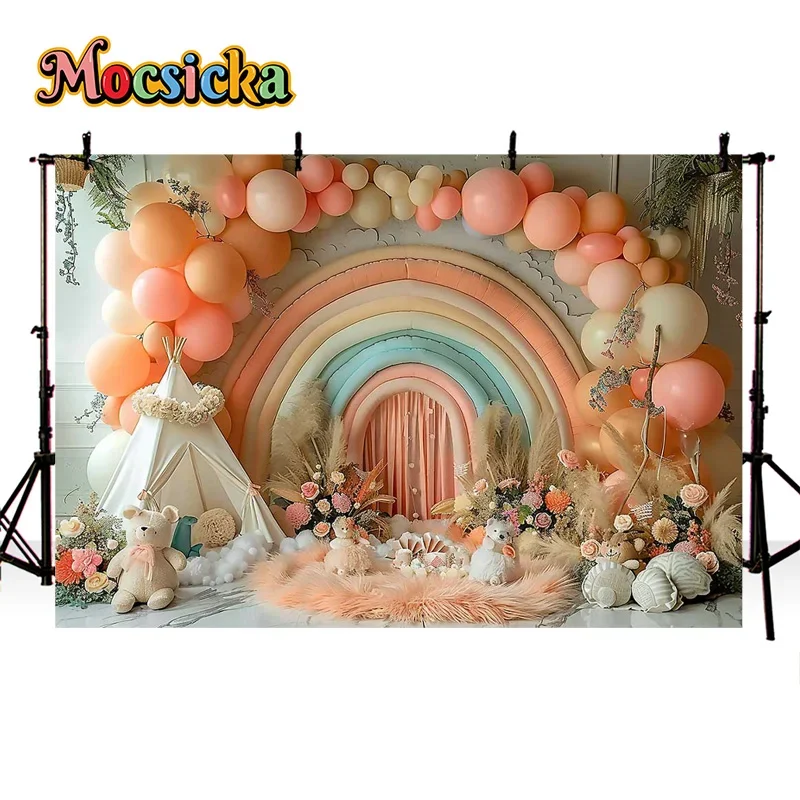 Mocsicka عرض الطفل التصوير خلفية لطيف الاطفال حفلة عيد ميلاد سعيد بالون خلفية كعكة سحق صور راية استوديو الدعائم #3