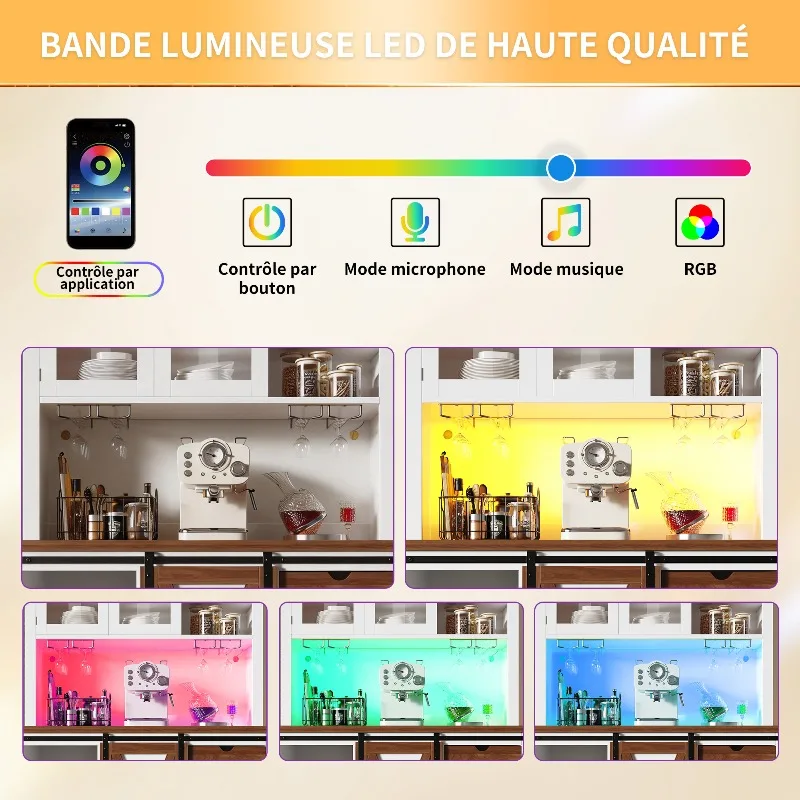 LOCAL Moderner Hochschrank mit LED-Beleuchtung & App-Steuerung, Küchenschrank oder Esszimmerschrank mit Schublade, Sideboard mit – Detail 5