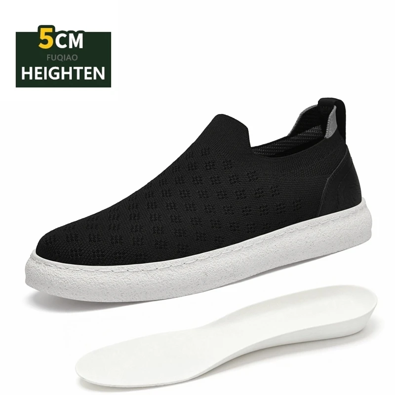 

Summer Men 5cm Hidden Heel Elevator Shoes Breathable Mesh Leather Loafers Non Slip Casual Sports Sneakers Comfort Daily Walking