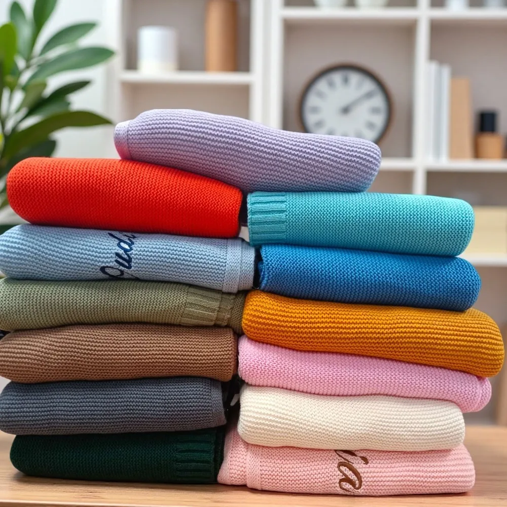 Custom Name Knitted Blanket Pure Cotton Baby Cover Blanket Embroidered Sofa Napping Blanket Soft and Comfortable Newborn Gift
