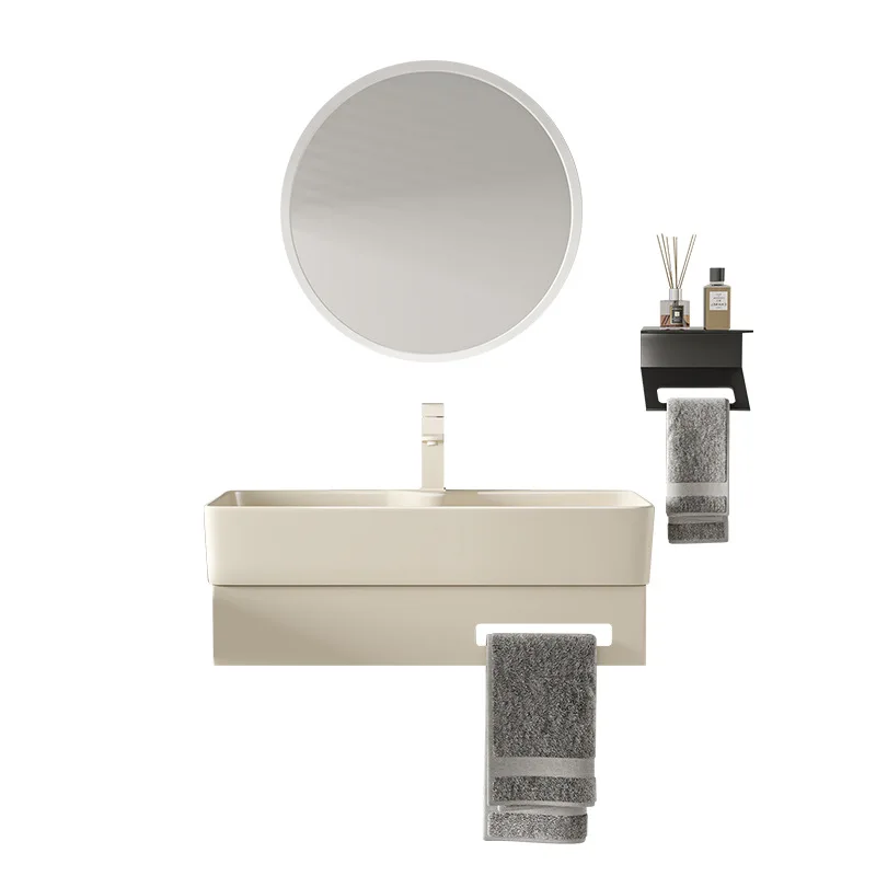

Cream wall-mounted stainless steel bracket basin combination small apartment balcony wall-mounted ceramic hand wash face hanging