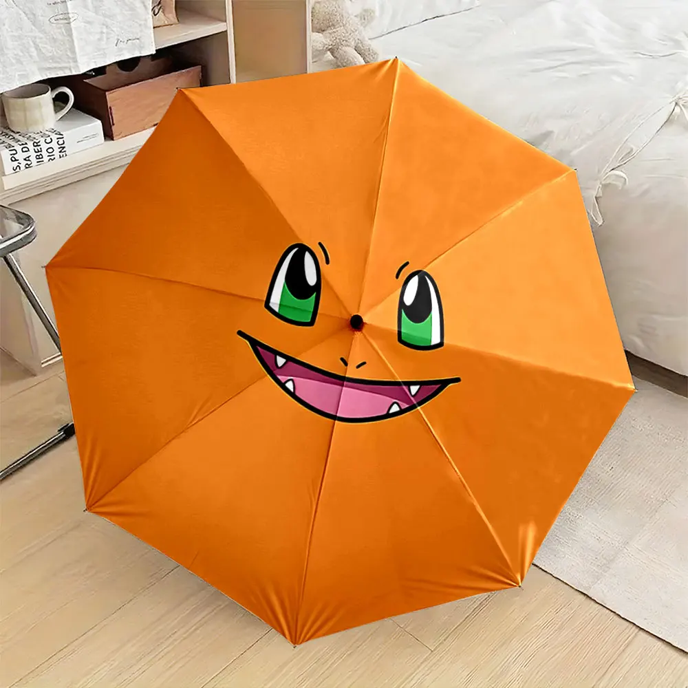 Cute Orange Monster Face Design Umbrella Compact Fashion Folding Umbrella for Daily Use, Christmas Gift