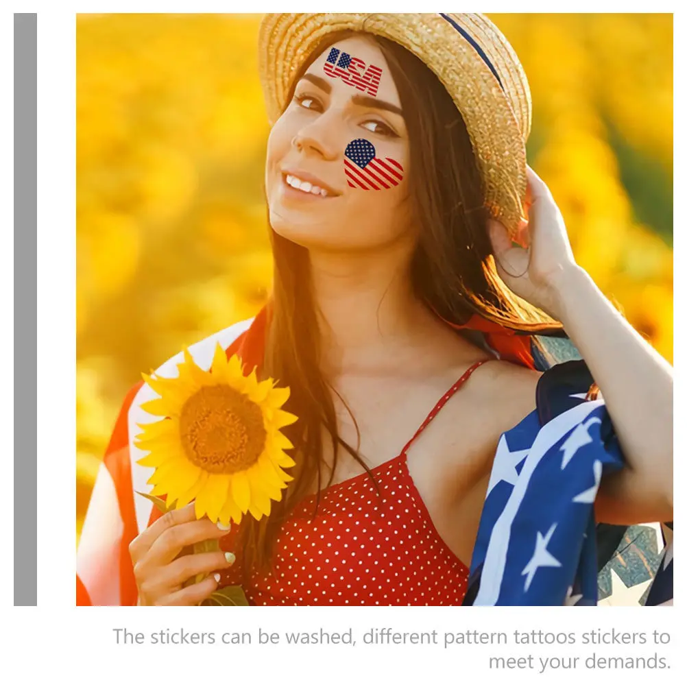 10Sheets American Flag Face Tattoos Stickers Independence Day Decorative Temporary Body Art Stickers Natural Comfortable Safe