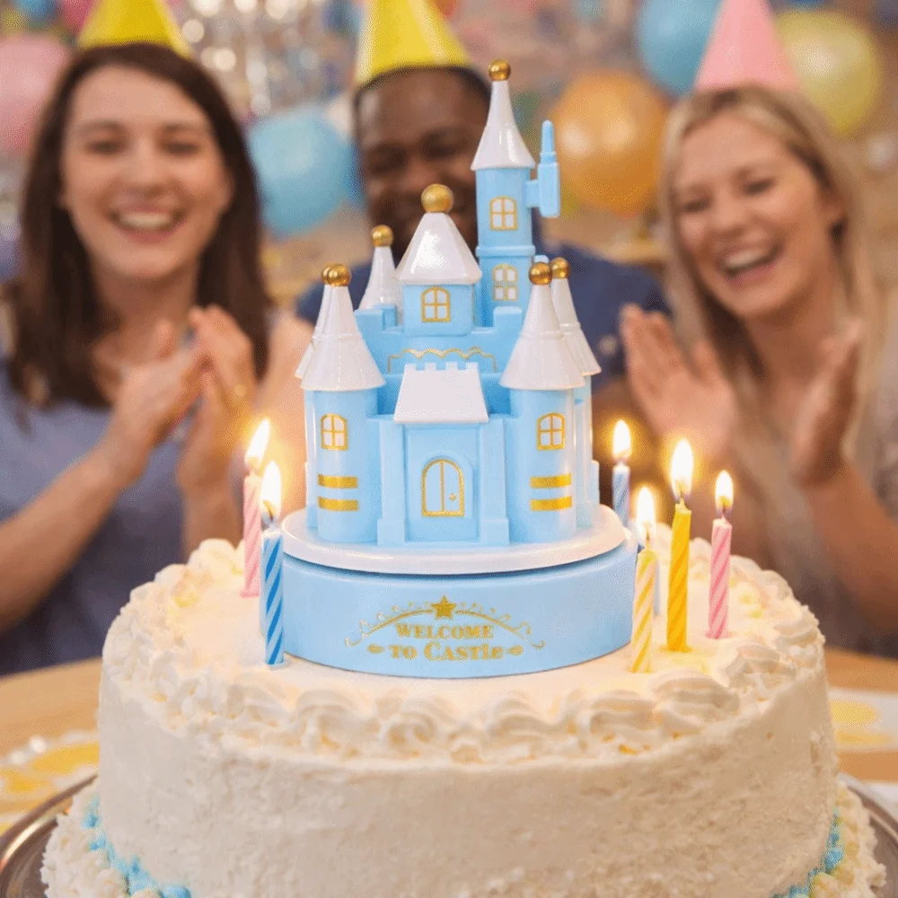 Cartoon Castle Rotating Music Box Exquisite Handwork Craft Birthday Music Box Romantic Style Cake Decoration Music Box