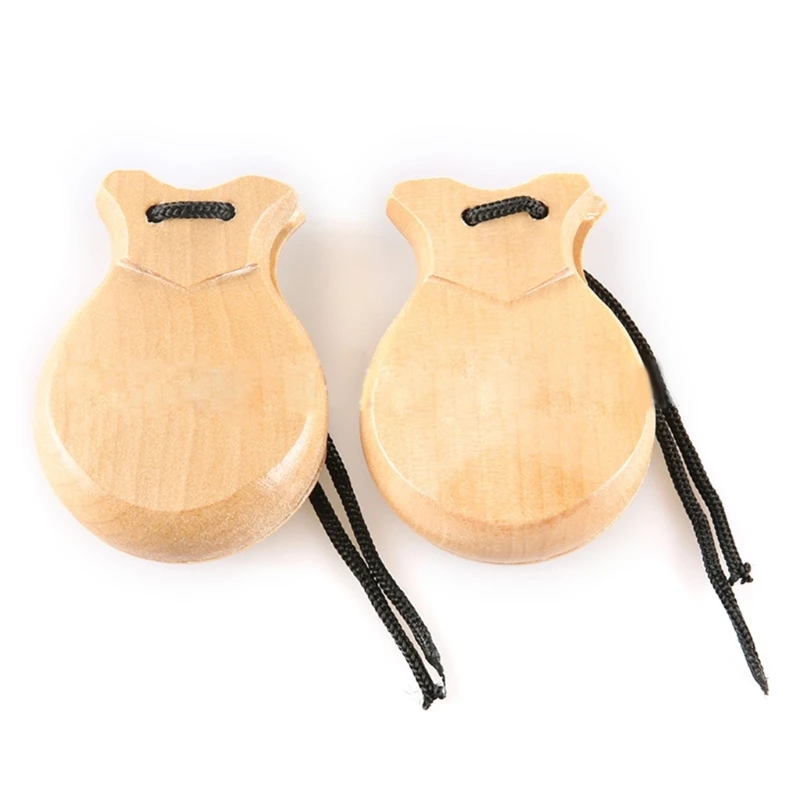 2 Pcs Flamenco Dance Castanets with String Wood Spanish Castanet Hand Percussion Instrument Musical Toy for Kids Adults