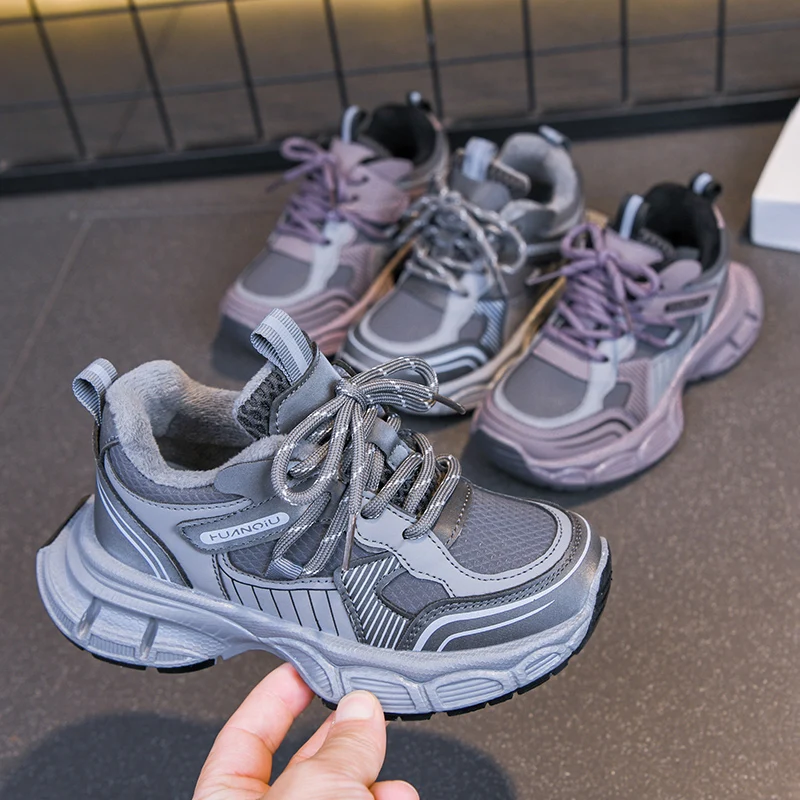 

Boys Girls Fashion Platform Sneakers 2025 New Winter Toddler Fleece Lined Sneakers Soft Sole Comfort Versatile School Footwear