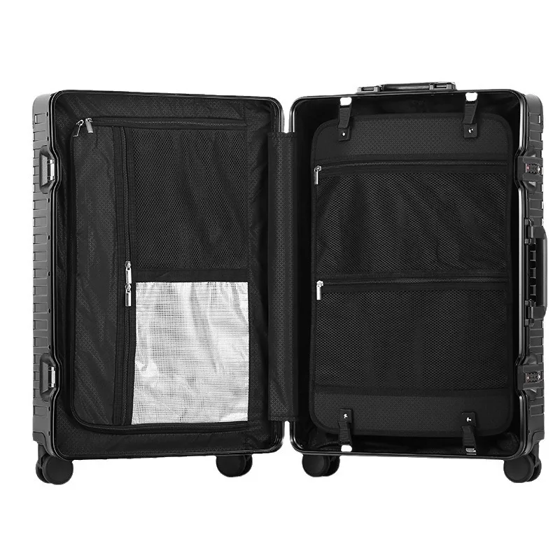 100% Aluminum-magnesium alloy Rolling Luggage Aluminium Travel Suitcase Metal Trolley Case Universal Wheel Password Boarding Bag