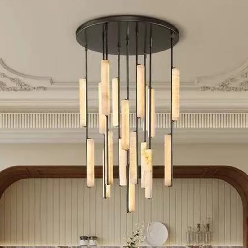 

American Style Spanish Imported Marble Lamp Brass Black Bronze Finish Lustre 3 Color Dimmable for Restaurant Staircase Ceilings