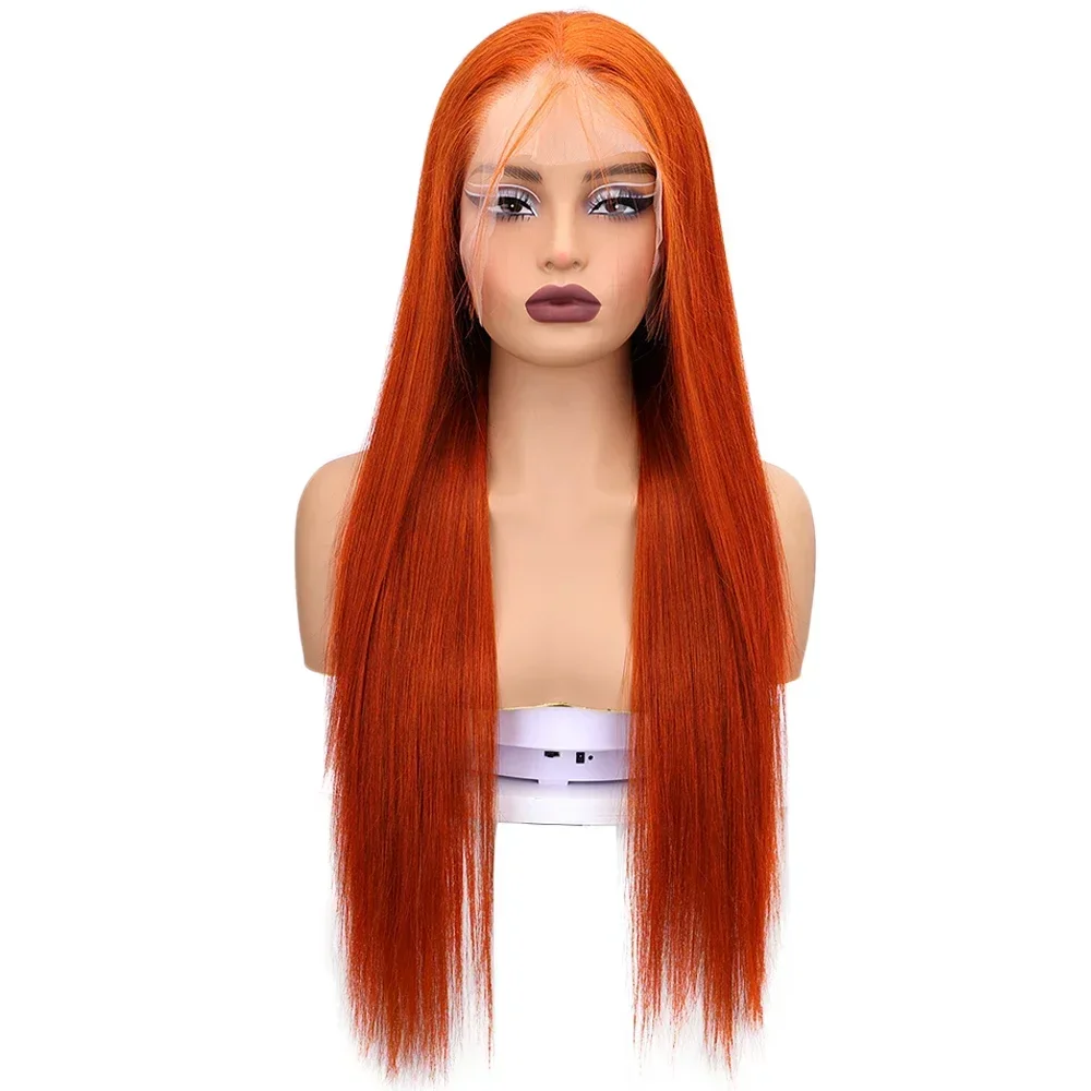 Remy 200 Density Transparent 13x6 HD Lace Frontal Wig Straight Lace Front Wigs Human Hair Ginger Orange Black Wig Witout Glue