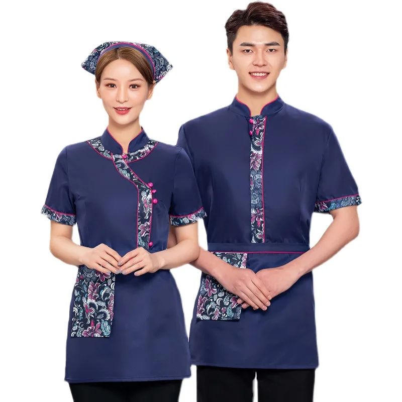 زي عمل نادل فندق المطاعم للنساء بأكمام قصيرة، بيت الشاي، وعاء ساخن للمطاعم، زي موحد للرجال