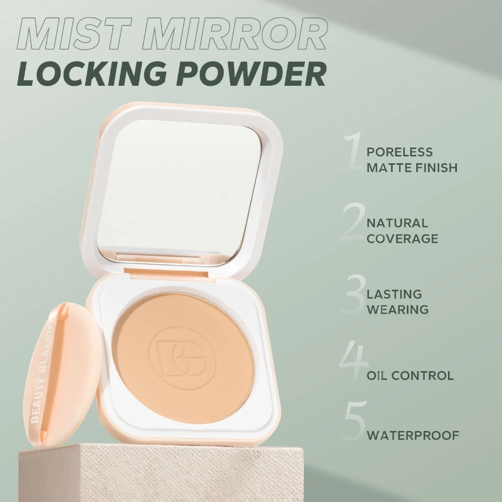 Beauty Glazed Face Powder 24h Oil Control Matte Flawless Full Coverage Long Lasting Soft Waterproof With Mirror And Puff