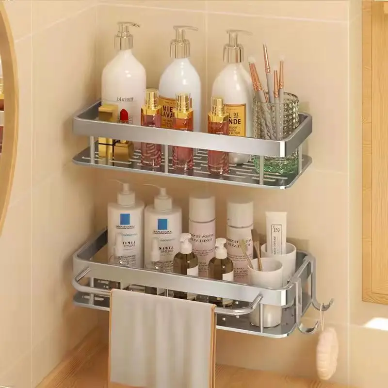 Bathroom Shelf Kitchen Storage Organizer Aluminum Alloy Shampoo Rack Shower Shelf Bathroom Accessories No Drill Shelf