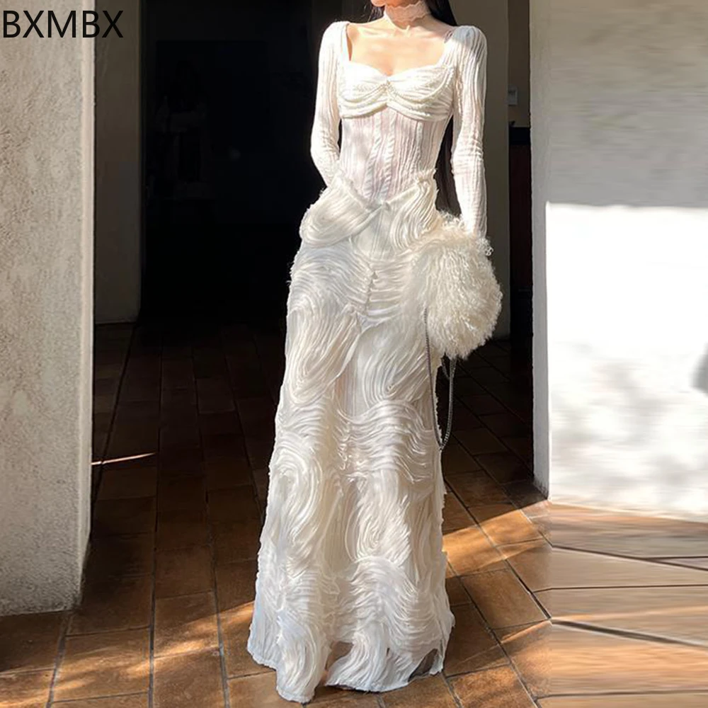 الفرنسية رومانسية الملمس الأبيض الربط تصميم سخية الرقبة محبوك فستان bodycon فستان فيستدو feminino #4