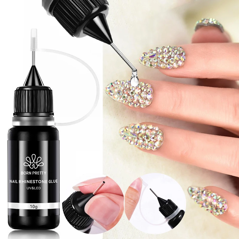 BORN PRETTY 10g Gel Nail Glue for Rhinestones for Nails Super Adhesive NO Wipe Nail Gem Glue 3D Crystals Beads Diamonds Sticker