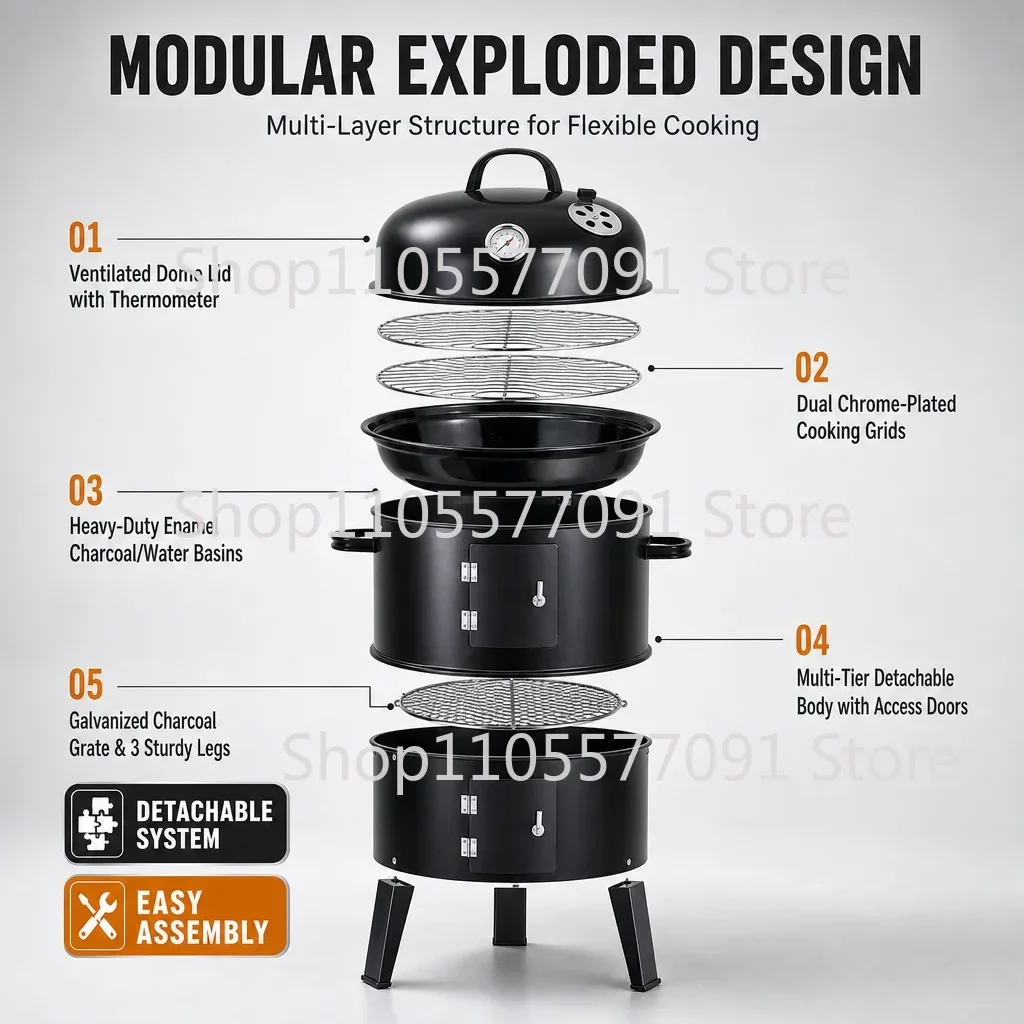 Multi Functional BBQ Smoker Oven Outdoor Barbecue Grill Commercial Household Smoke Roaster For Smoked Meat Barbecue Cooking
