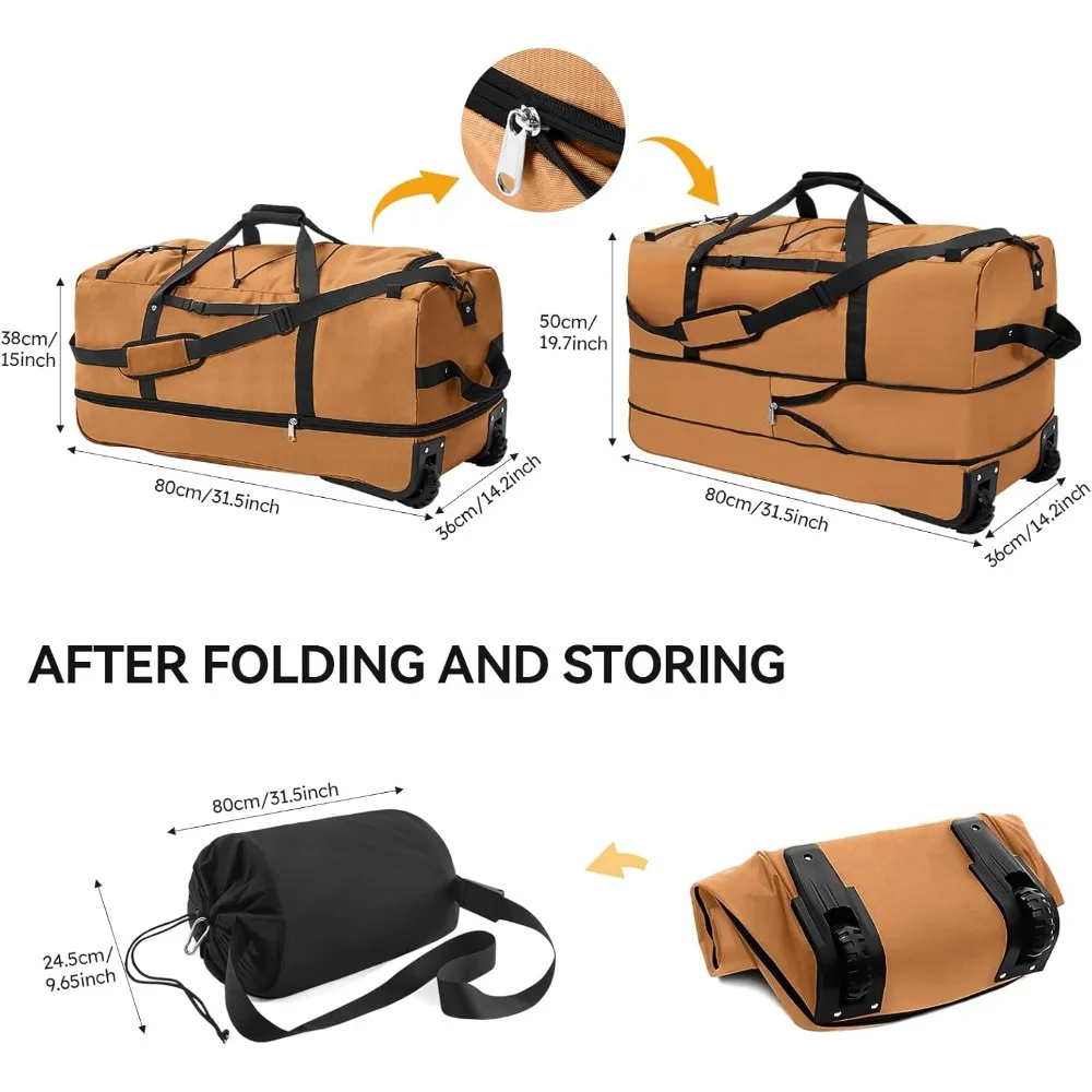 حقيبة دفل قابلة للتوسيع بسعة 140 لتر، وعجلتين، وحقيبة سفر قابلة للطي مع مقصورات متعددة #3