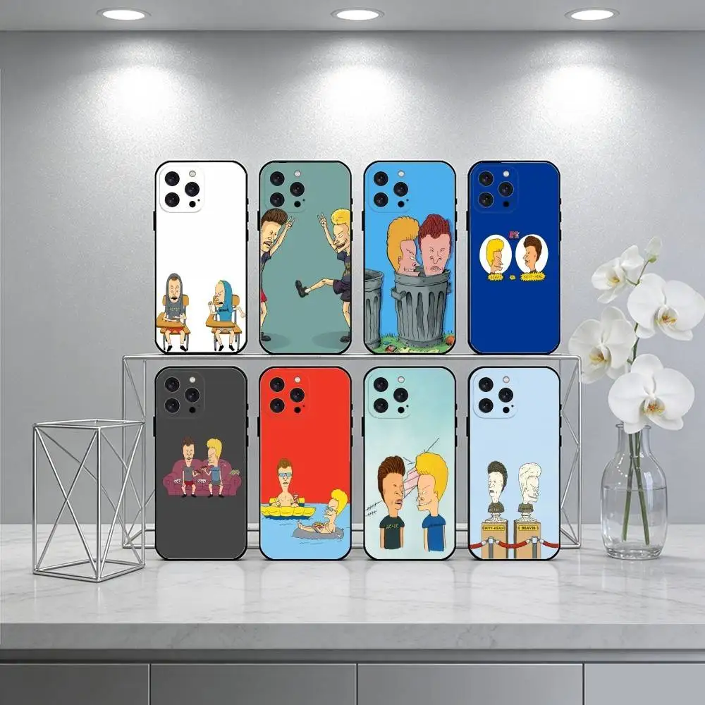 

B-Beavis A-And Butthead Phone Case For iPhone 16,15,14,13,12,17,Pro Max,Plus Silicone Black Case