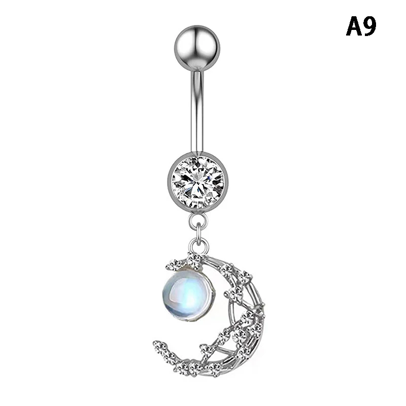 1PCS Zircon Heart Moon Dangle Belly Button Rings Stainless Steel Navel Barbell Ring Body Jewelry Piercing For Women Girl image 6